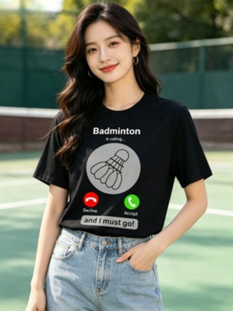 Badminton Quotes Short - 女性用楽しいバドミントンTシャツパターンTシャツレトロTシャツバドミントン引用句ギフトグラフィックTシャツ夏ストリートウェア個性
