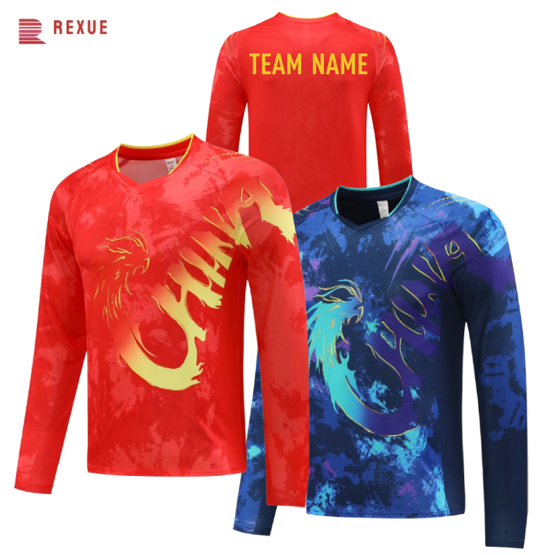 Badminton Logo - 中国ドラゴン長袖卓球シャツ 2024 赤青中国チームバドミントンジャージ男性女性のためのチーム名ロゴを印刷することができます