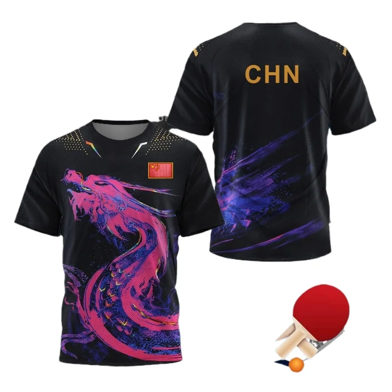 Badminton Rank - 中国ドラゴン卓球グラフィック Tシャツ男性用衣類ファッションバドミントンスポーツ Tシャツピンポンジャージジムフィットネスシャツ
